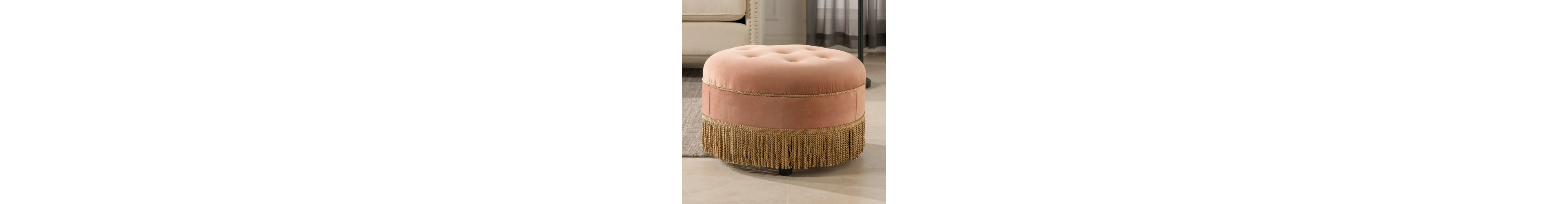 Flynama 24 Inch Round Ottoman Accent Ottoman with Trim and Buttoned Seat