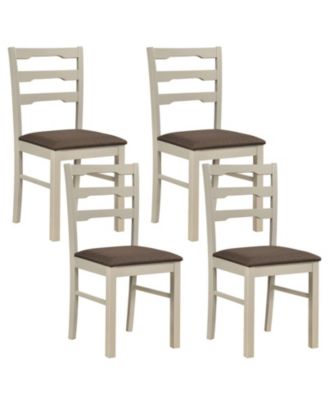 Set of 4 Linen Style Upholstered Dining Chairs with Ladder Back Wood Frames