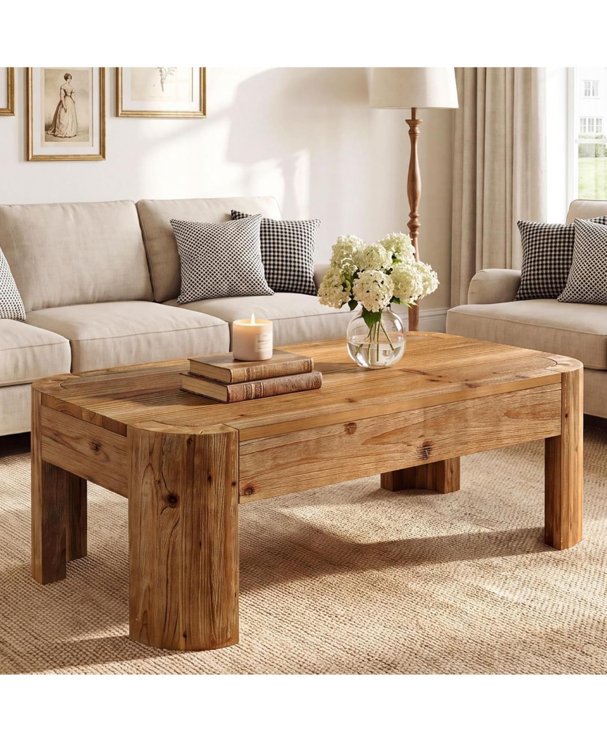 Tribesigns 47.24" Solid Wood Coffee Table with Chunky Legs