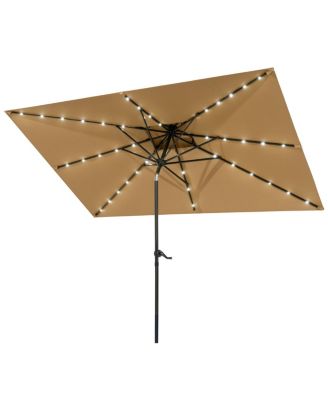 10 x 6.5 ft Double Top Patio Market Umbrella with Solar LED Lights