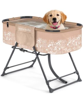 Foldable Dog Bath Tub, Adjustable Height Grooming Station with Drain Hose and Storage, 130 lb Capacity