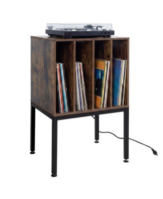 20 Inch Record Player Stand with Power Outlets and Vinyl Storage