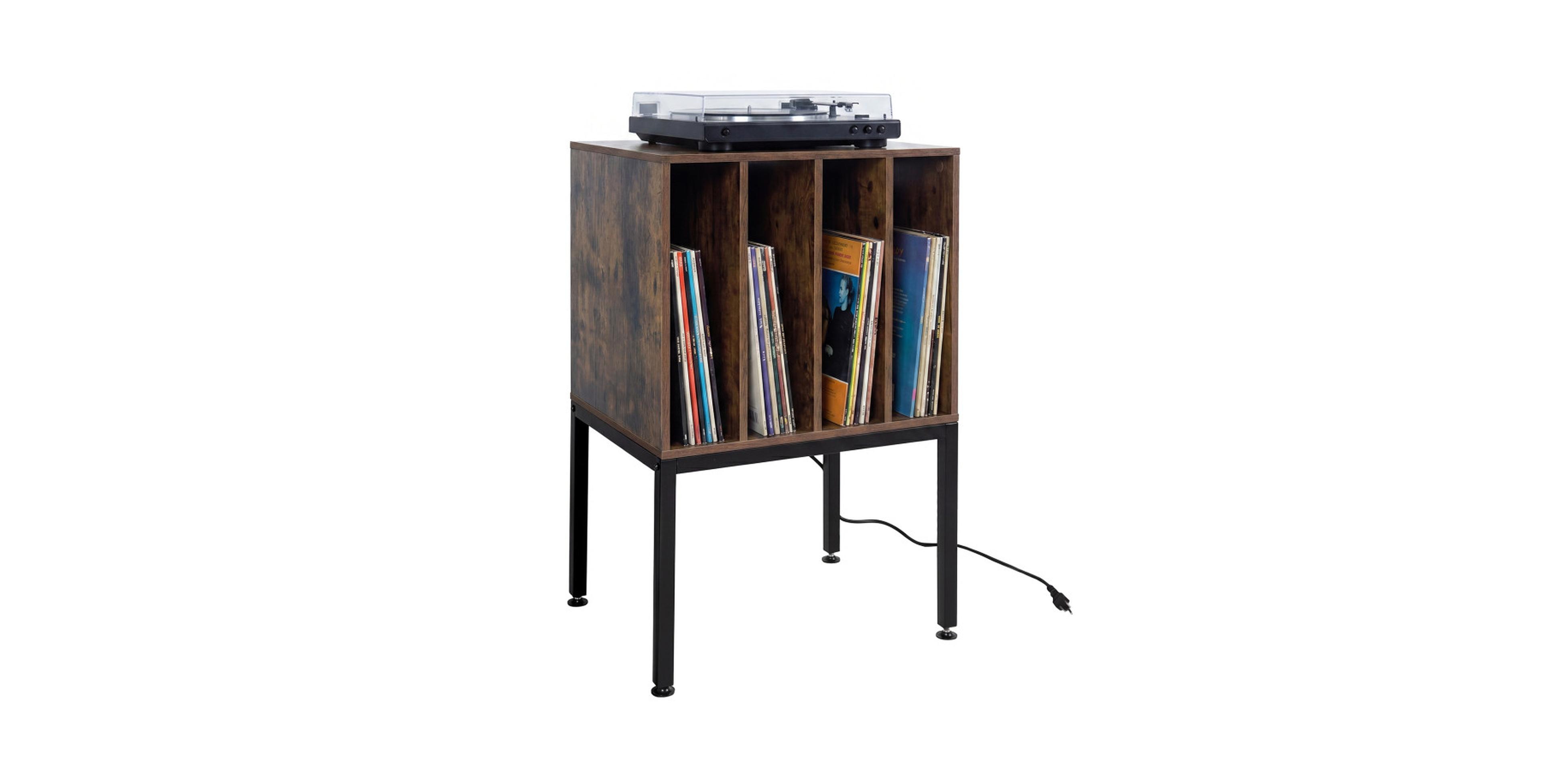 Gouun 20 Inch Record Player Stand with Power Outlets and Vinyl Storage