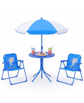 Kids Outdoor Table and Chair Set with Adjustable Umbrella for Ages 3-6