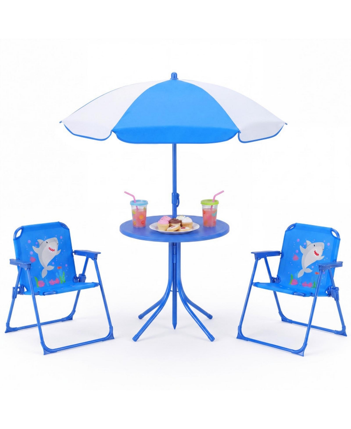 Gouun Kids Outdoor Table and Chair Set with Adjustable Umbrella for Ages 3-6