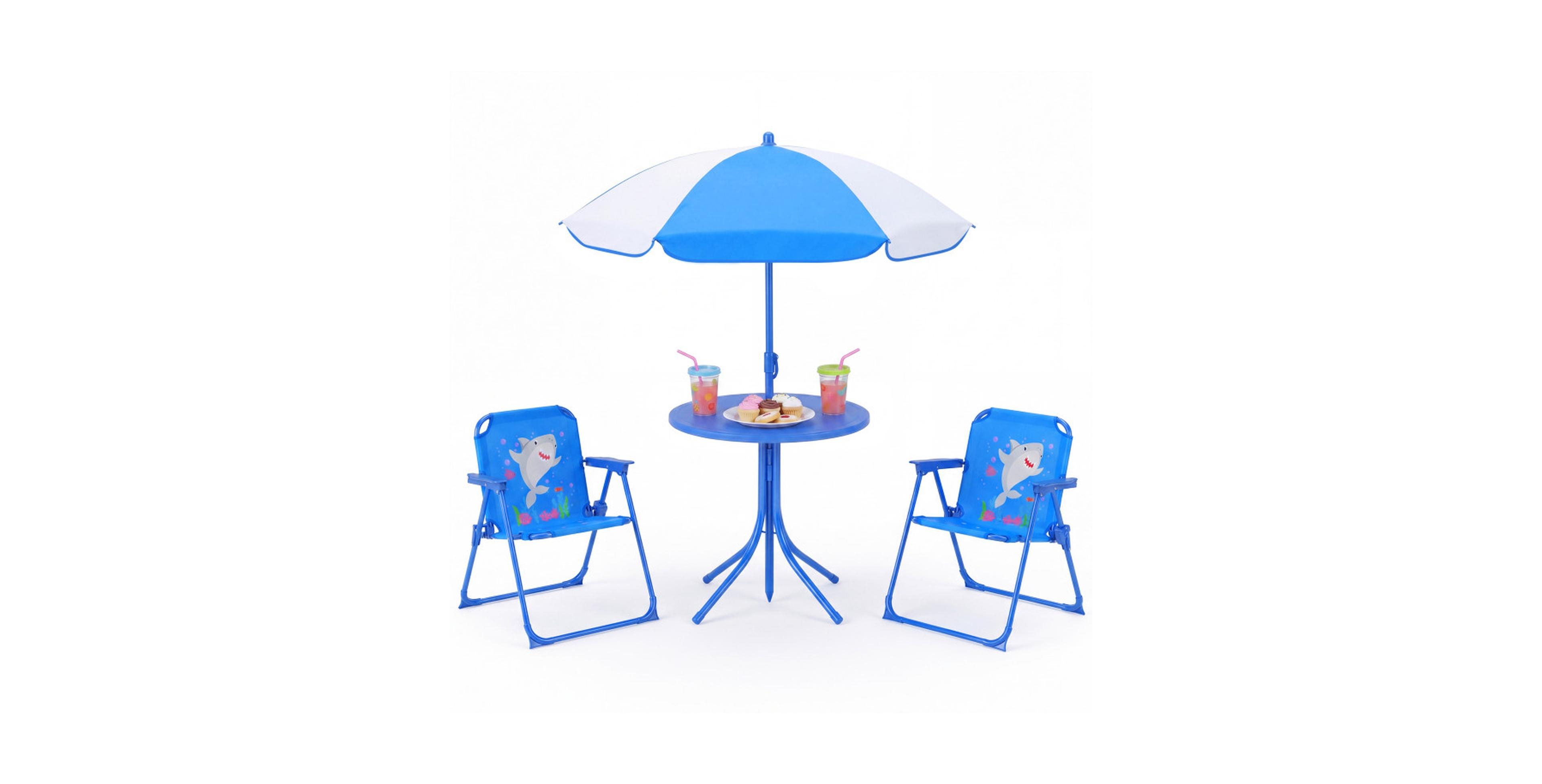 Gouun Kids Outdoor Table and Chair Set with Adjustable Umbrella for Ages 3-6
