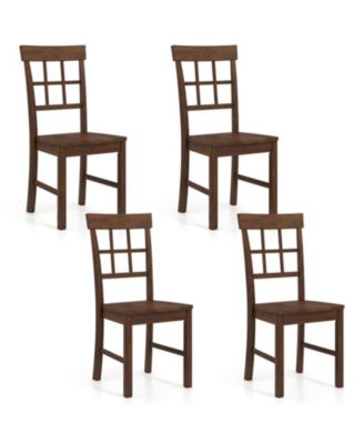 Rubber Wood Dining Chairs Set of 4 with Lattice High Backrests