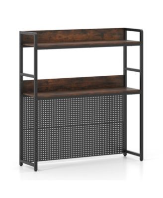 2-Tier Desktop Bookshelf with Pegboard for Monitors up to 32 Inches