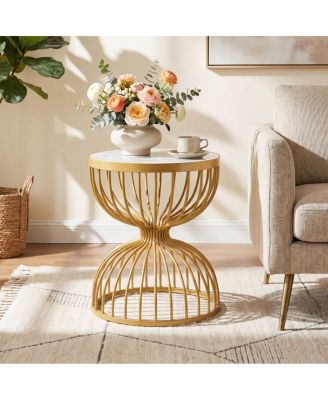 Modern Round Faux Marble Top Side Table, 19.7"  Hourglass Metal Frame End Table for Living Room Bedroom