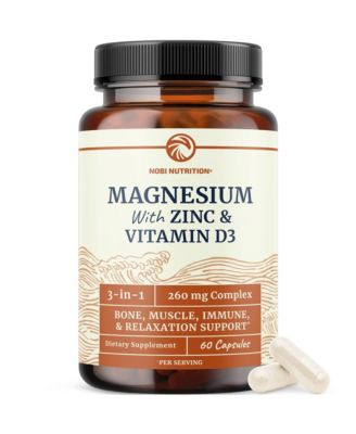 Magnesium Zinc and Vitamin D3 250mg Magnesium,10mg Zinc and 1000 IU Vitamin D3 Citrate, Glycinate and Malate 60 Capsules
