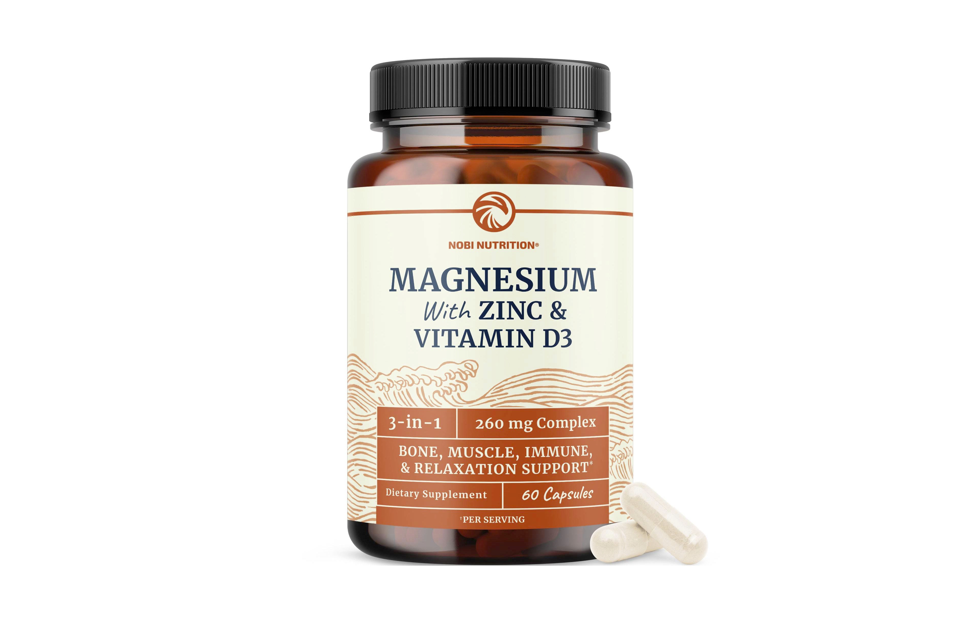 Magnesium Zinc and Vitamin D3 250mg Magnesium,10mg Zinc and 1000 Iu Vitamin D3 Citrate, Glycinate and Malate 60 Capsules