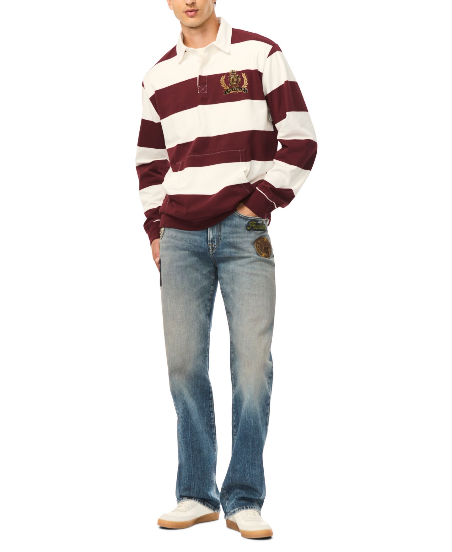 Мужское поло Buffalo David Bitton Kapeo Rugby Stripe Long-Sleeve Polo Shirt, цвет: Красный красное дерево — фото 2
