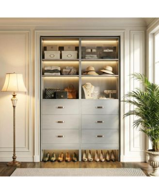 Wooden Set of 2 Closet Organizer System with 3 Drawers and Hanging Rods