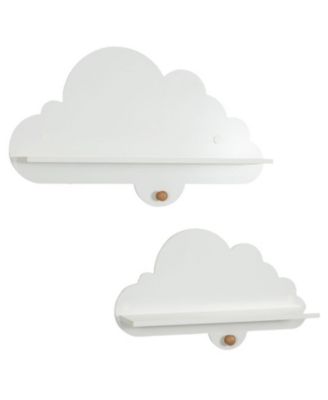 Set of 2 Cloud Shaped Floating Wall Shelves with Solid Wood Hooks
