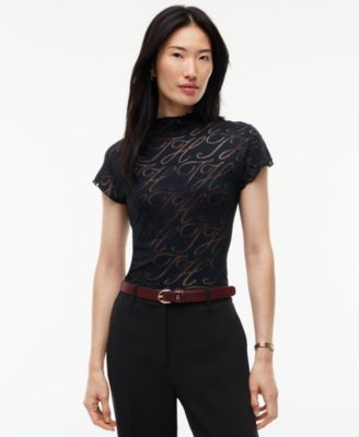 Women's Mock Neck Cap Sleeve Burnout T-Shirt