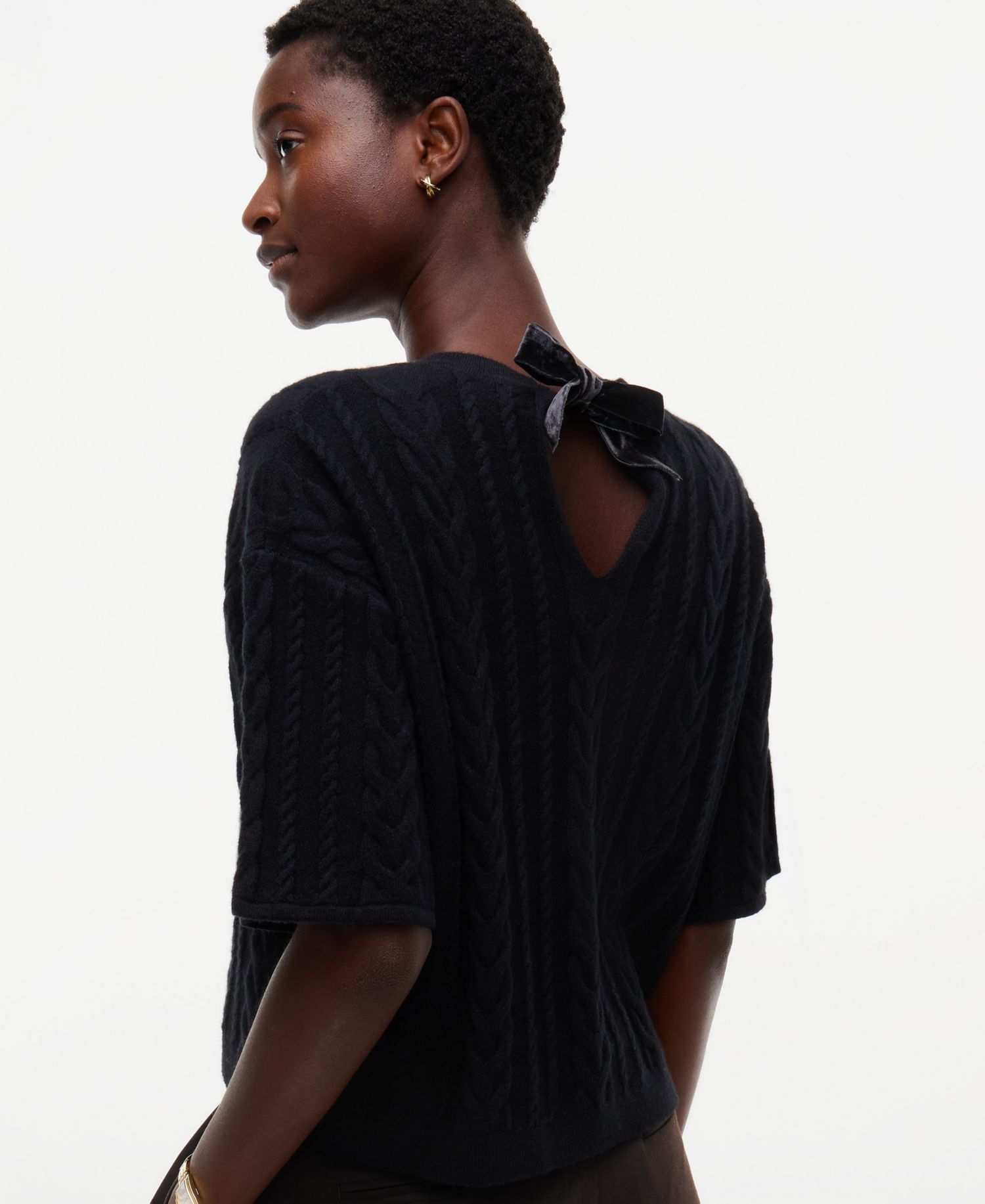 Women's Cable-Knit Bow Detail Crewneck Sweater