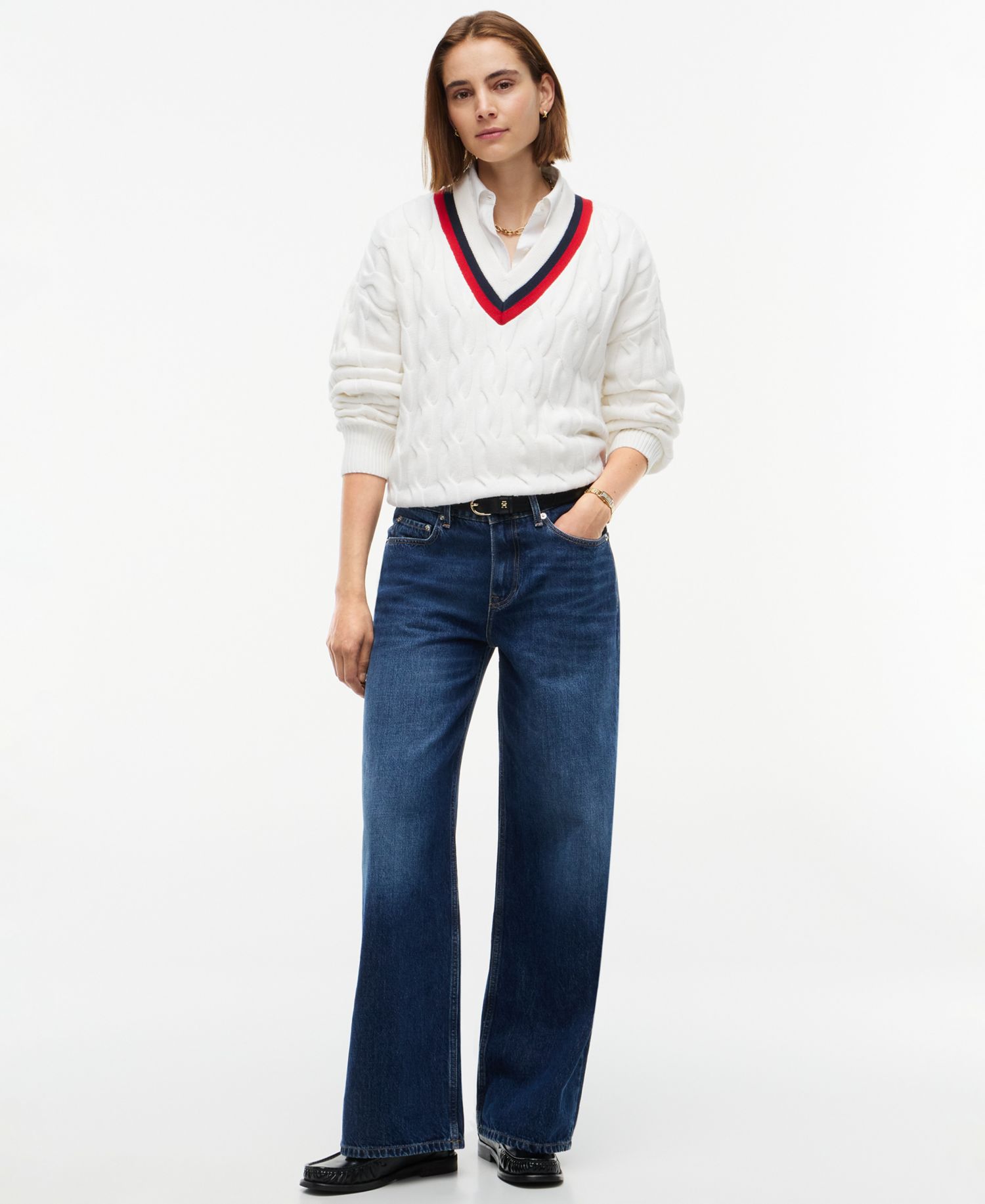 Women's Cricket Cable-Knit V-Neck Oversized Sweater