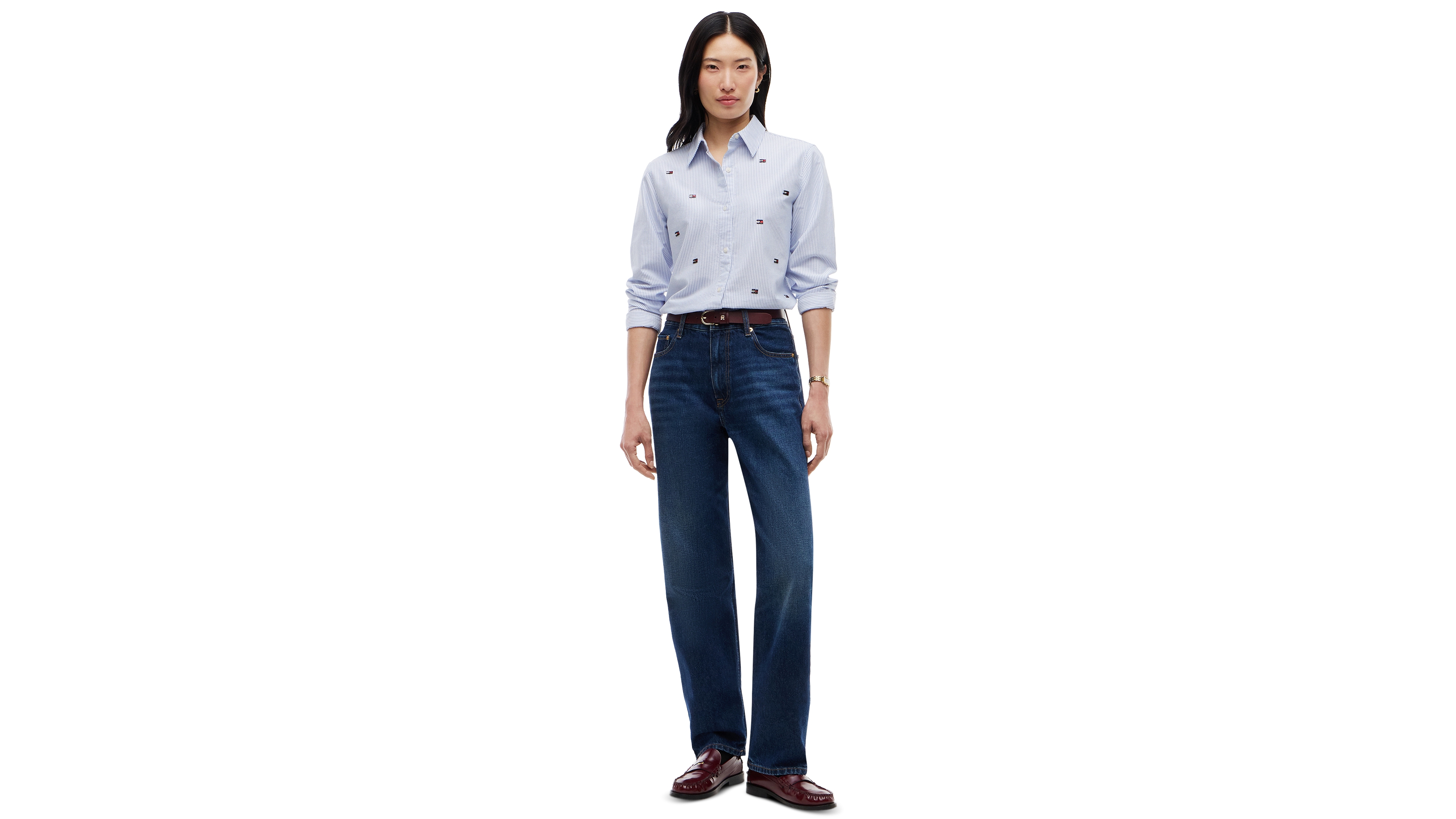 Tommy Hilfiger Women's Oxford Striped Embroidered Long-Sleeve Shirt