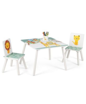 3-Piece Kids Table and Chairs Set with Animal Pattern Backrests