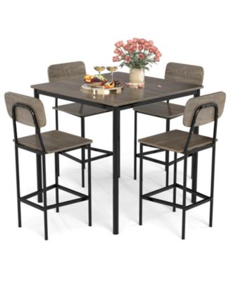 5-Piece Industrial Dining Table Set with Counter Height Table and 4 Bar Stools