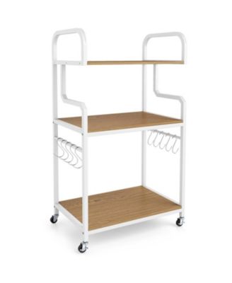3-Tier Rolling Printer Stand with Metal Frame and 10 Hanging Hooks