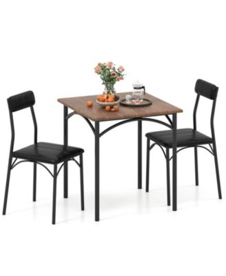 3-Piece Square Dining Table Set with Padded Chairs