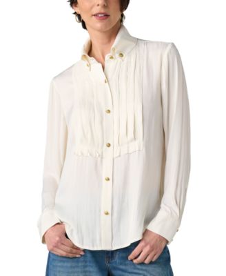 Women's High-Collar Long-Sleeve Tuxedo Blouse
