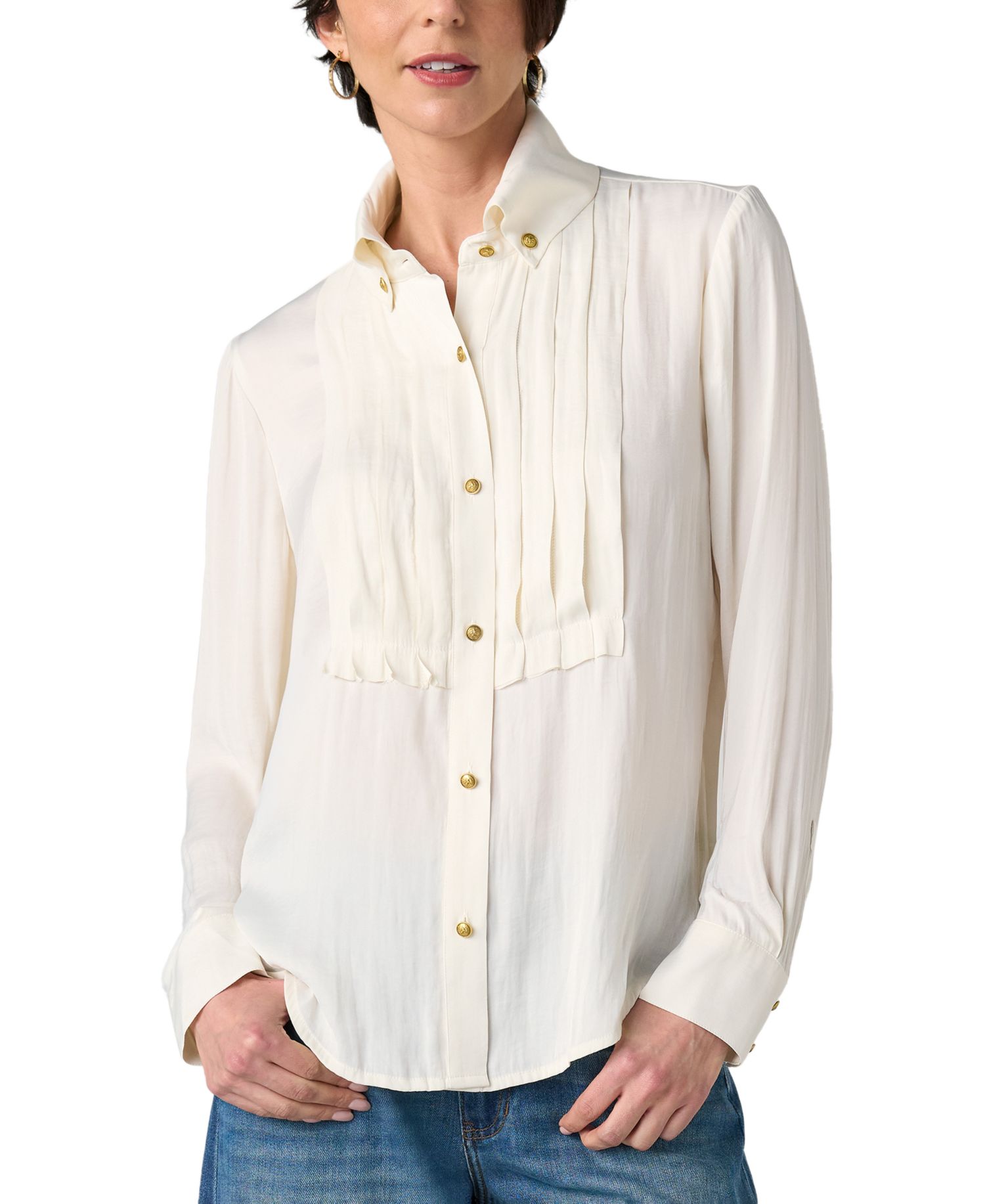 Women's High-Collar Long-Sleeve Tuxedo Blouse