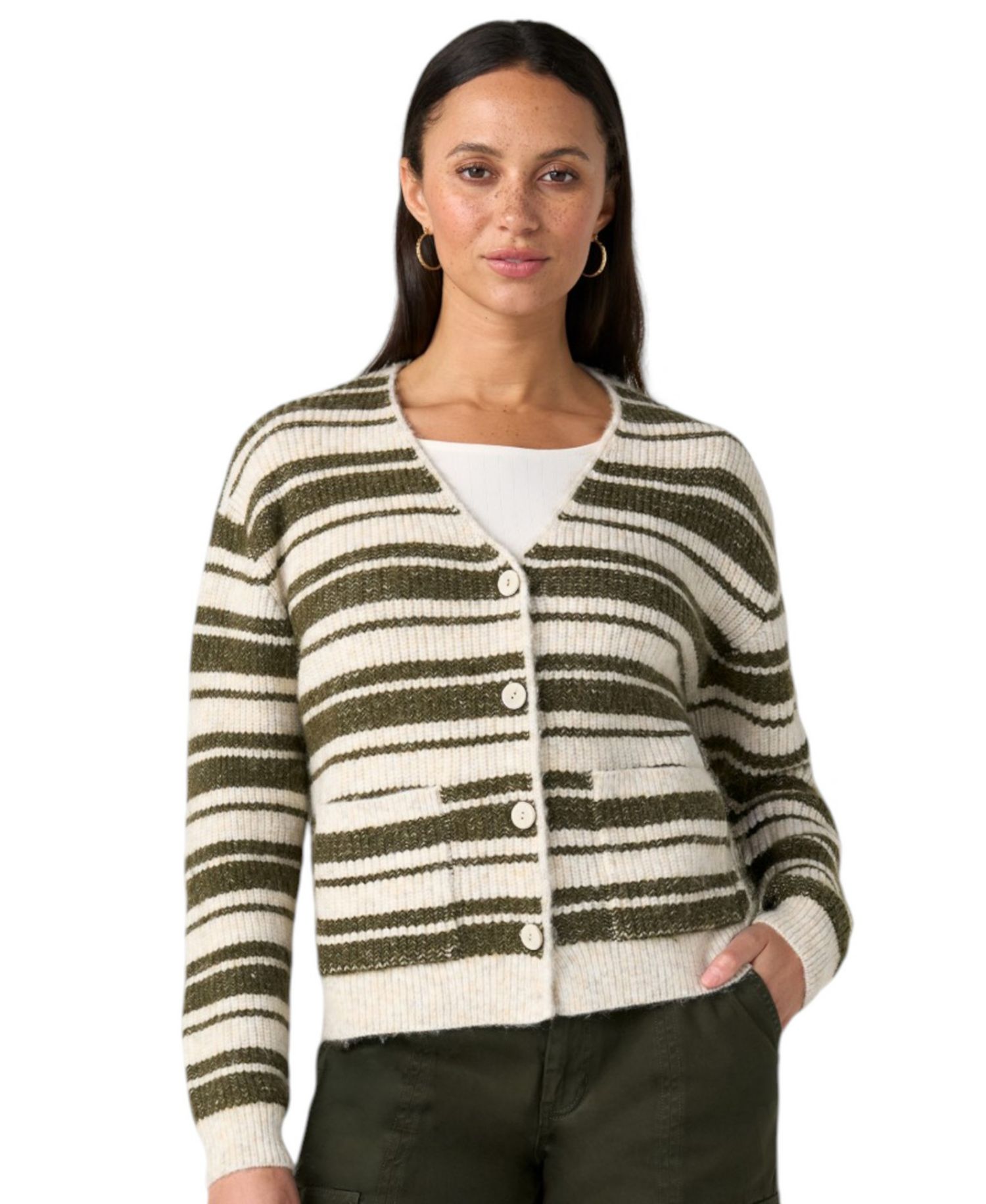 Women's Long-Sleeve V-Neck Striped Cardigan Sweater