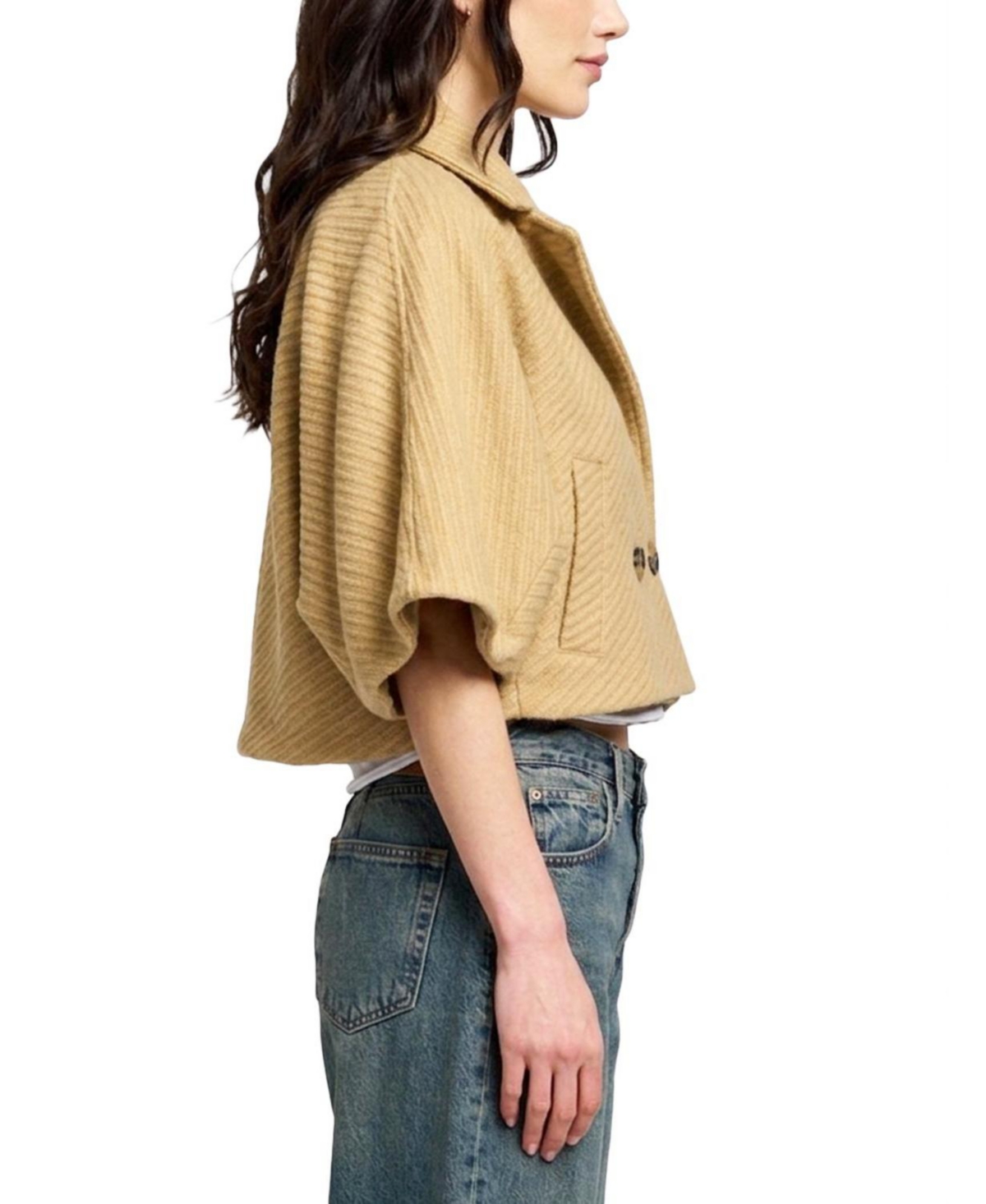 Central Park West Women's Lyla Cropped Double-Breasted Short-Sleeve Jacket
