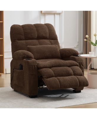 Oversized Power Recliner Chair, 150degree(s) Recline with Massage and Heat, Silent Motor, Terry Cloth Fabric, USB and Side Pockets