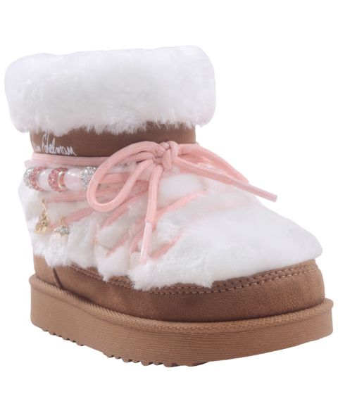 Ботинки Sam Edelman Nevi Faux Fur Beaded для девочек-малышей, цвет: Коричневый / Белый