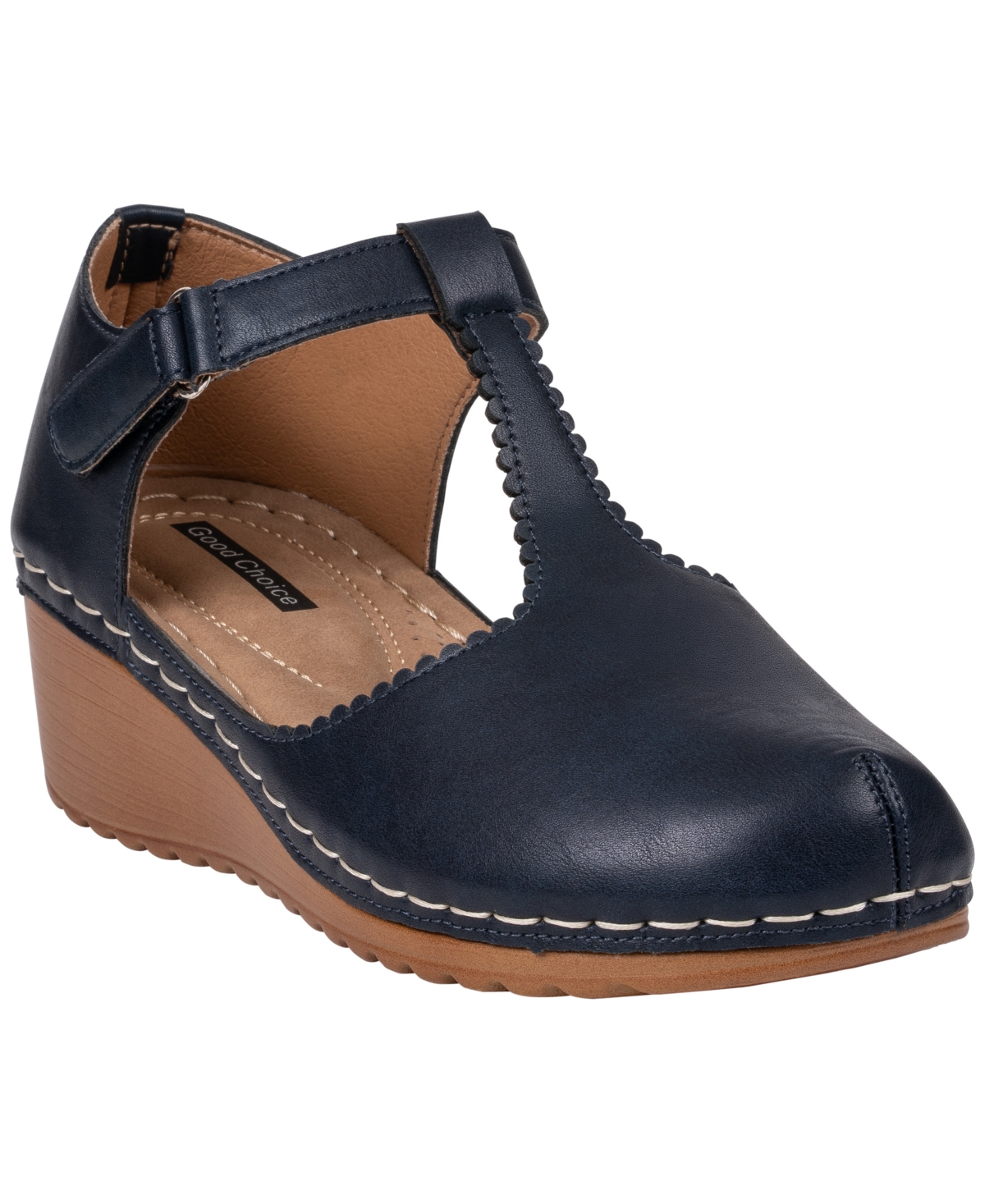 Gc Shoes Women's Mondo T-Strap Wedge Mary Jane Pumps - Navy