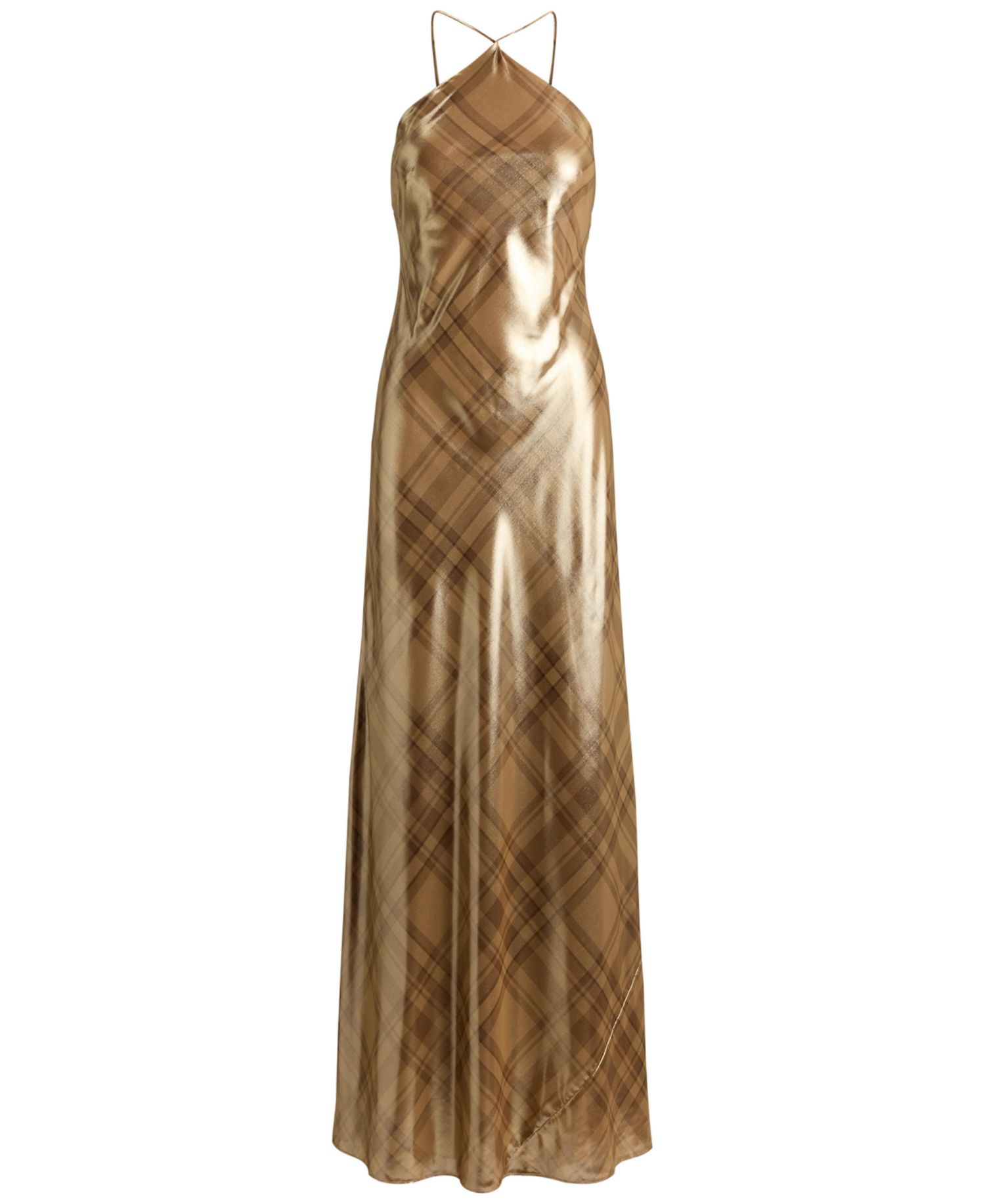 Women's Halter Metallic Plaid Gown