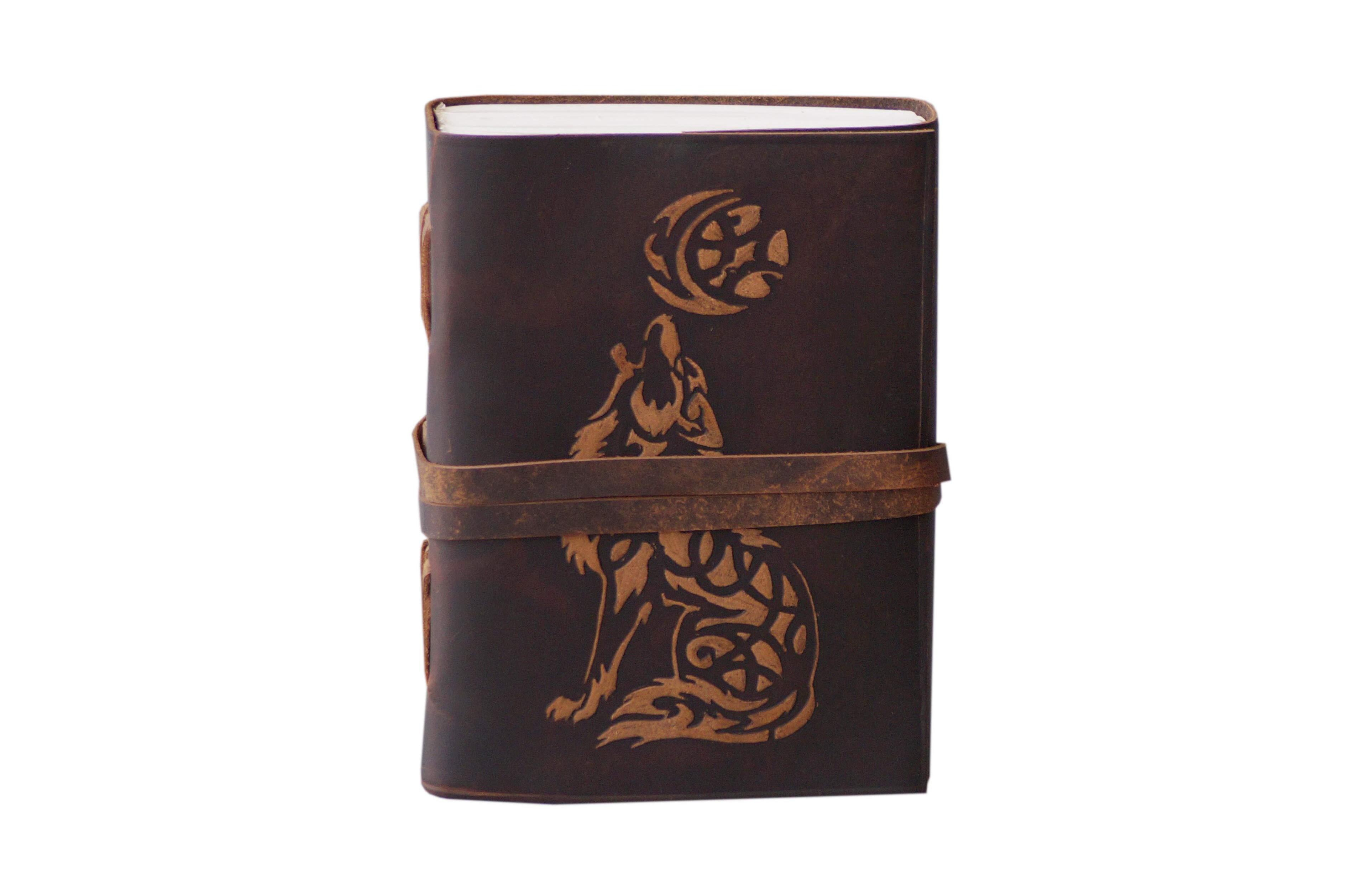 Danrong Handmade Fox Embossed Leather Journal Antique Swing Clasp Blank Pages Notebook