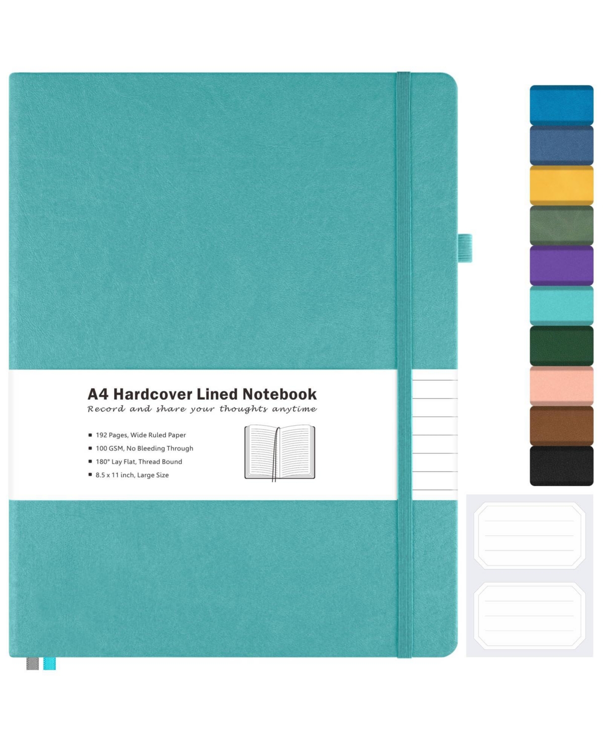 Danrong Leather Lined Journal Notebook Thick Paper Lay Flat Pockets Writing Journal - Teal a4 wide ruled