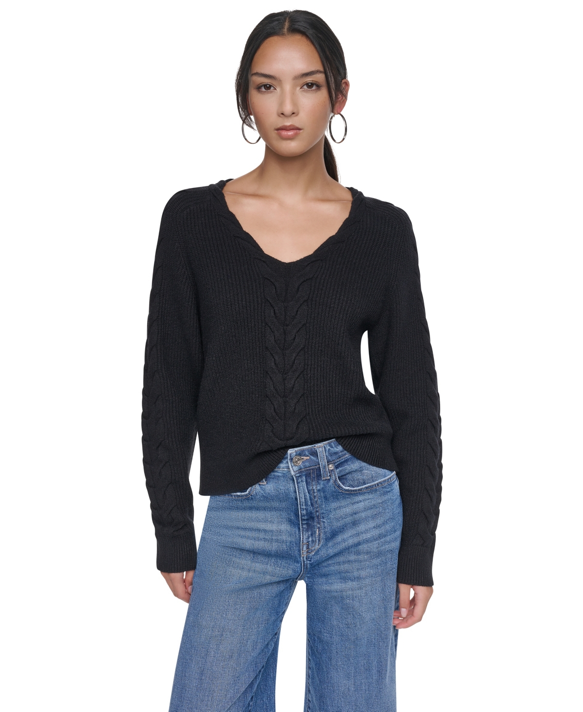 Dkny Women's Cable-Knit V-Neck Sweater