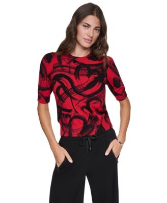 Women's Heart Brushstroke Print Elbow-Sleeve Sweater
