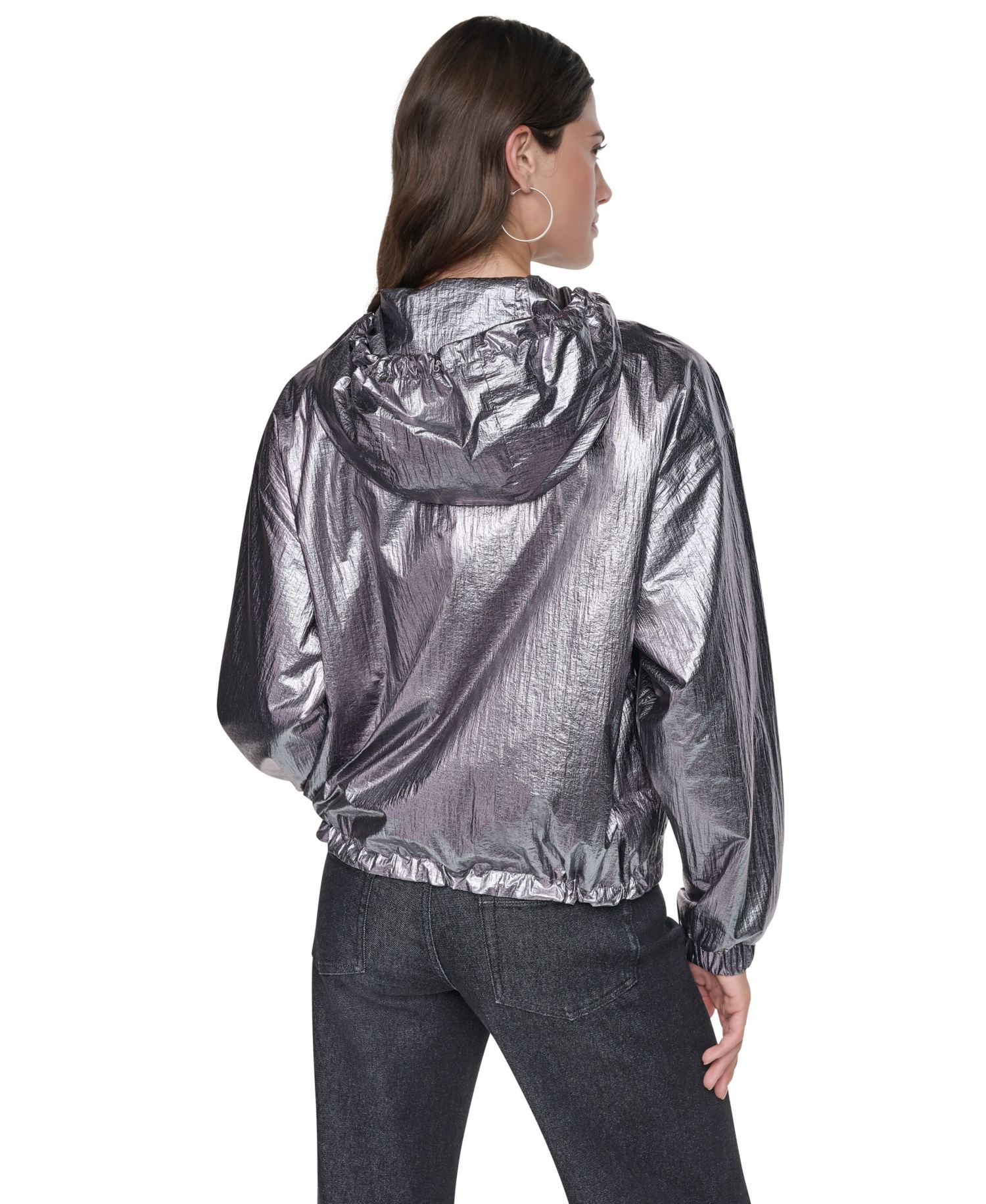 Women's Metallic Hooded Long-Sleeve Jacket