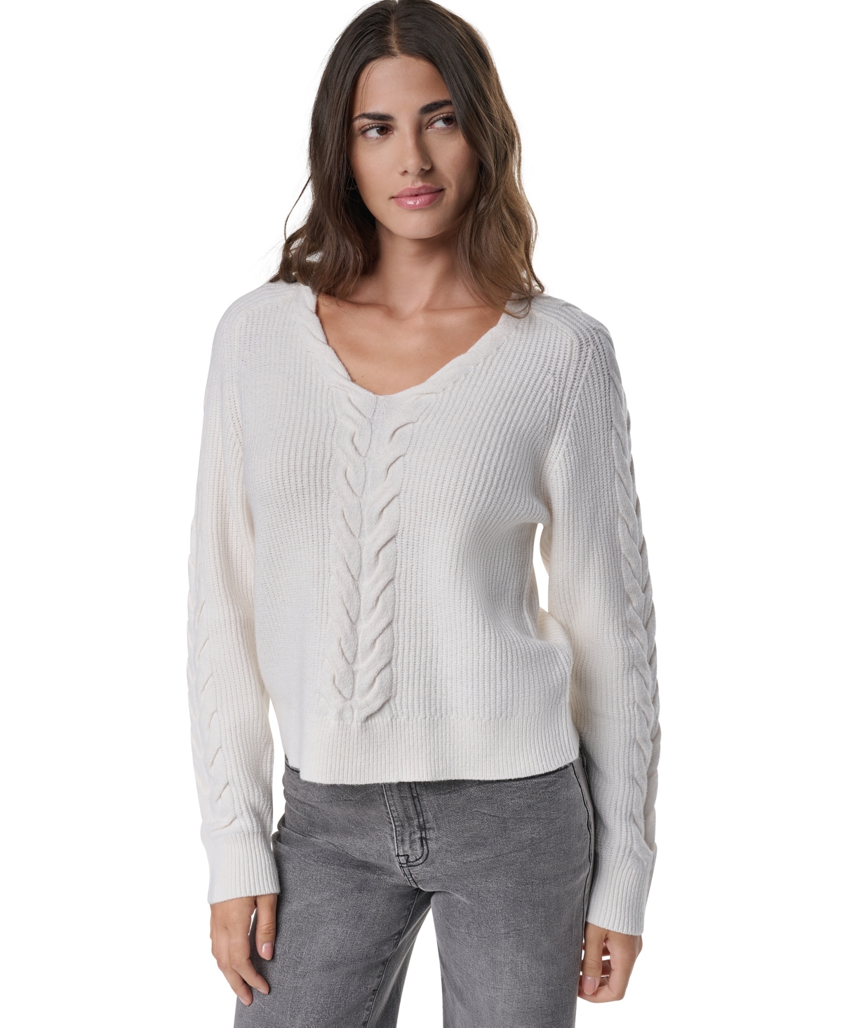 Dkny Women's Cable-knit V-neck Sweater In Ivory