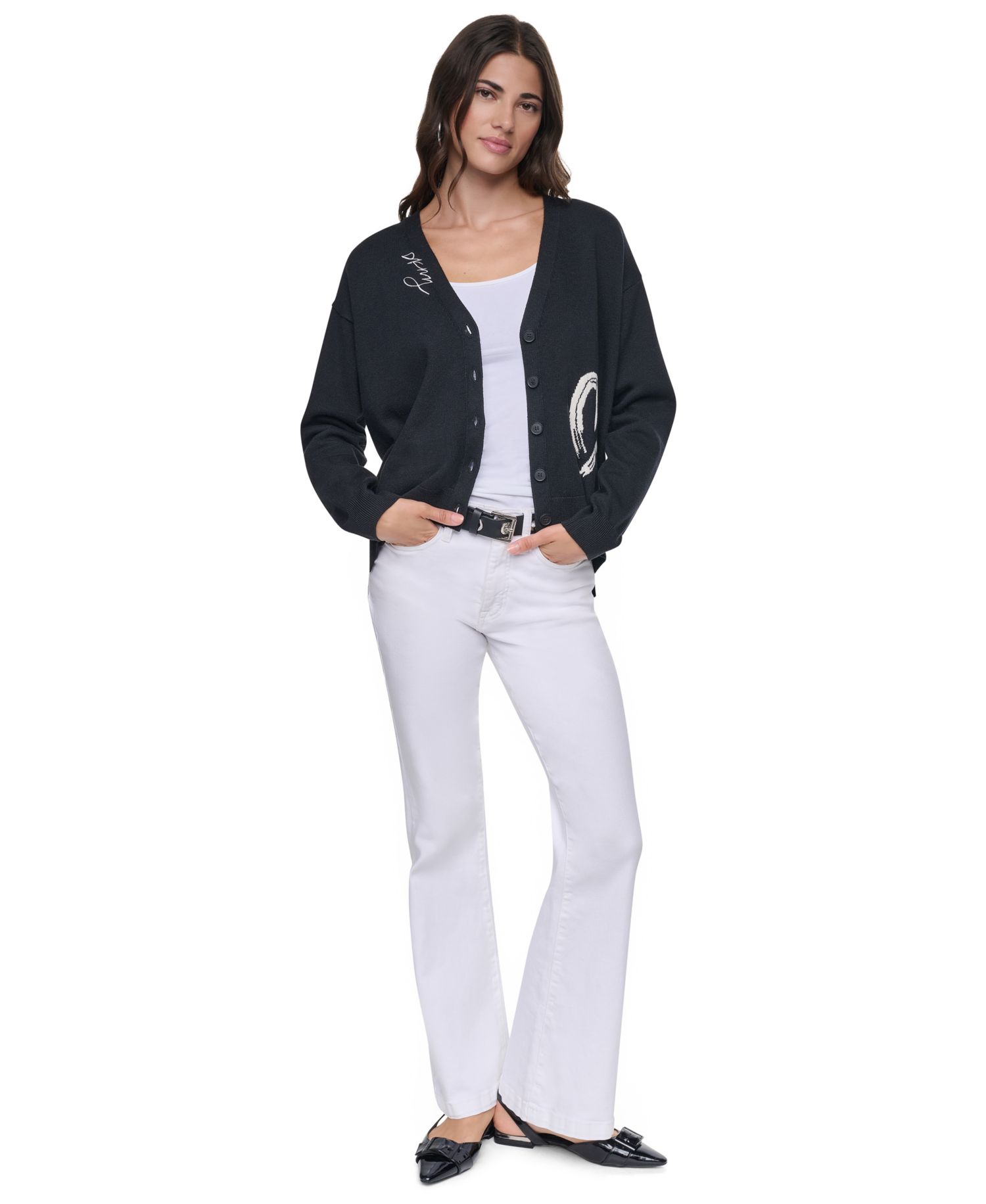 Women's Heart Brush Stroke Button-Front V-Neck Cardigan Sweater