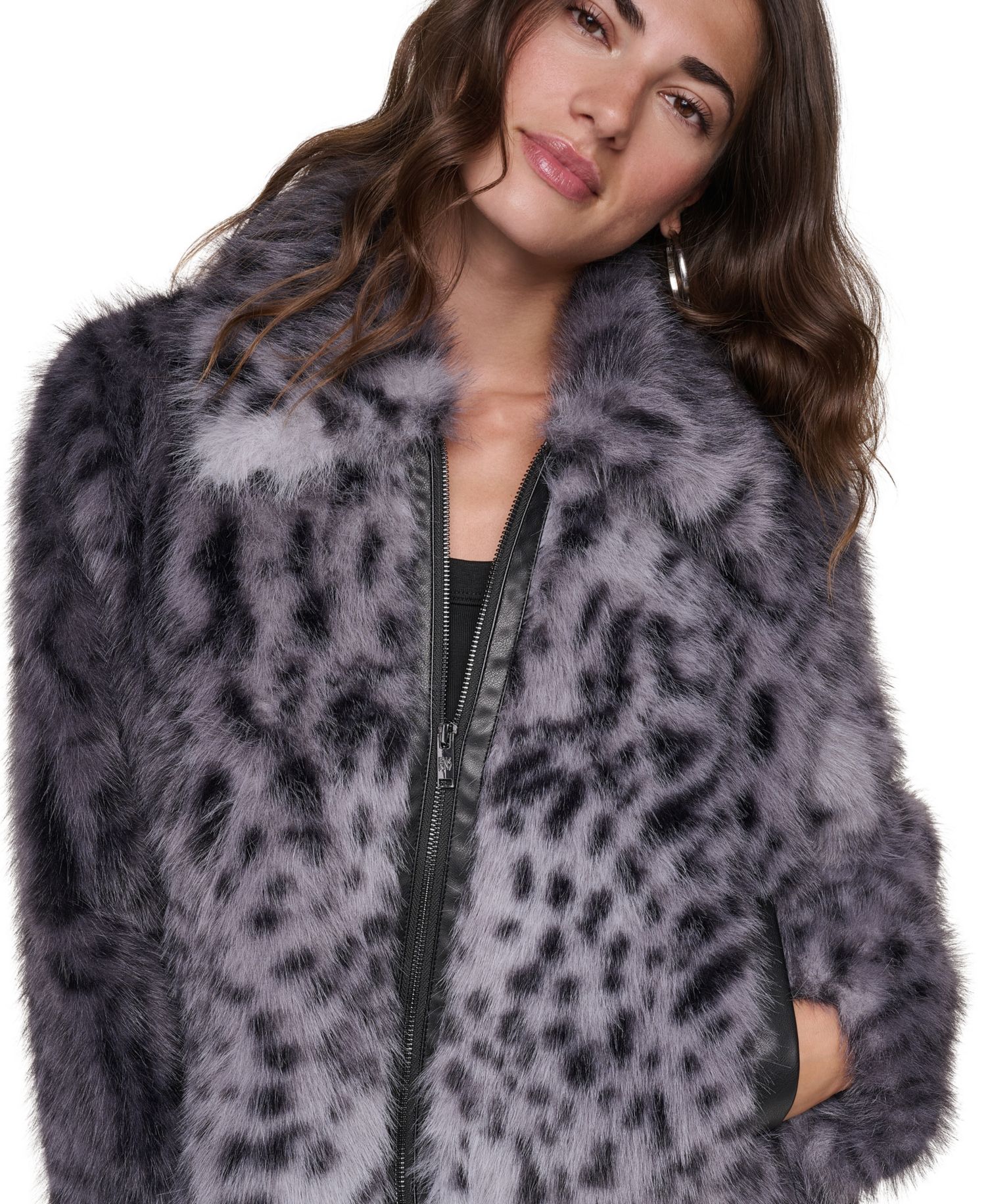 Women's Long-Sleeve Faux Fur Animal Print Jacket