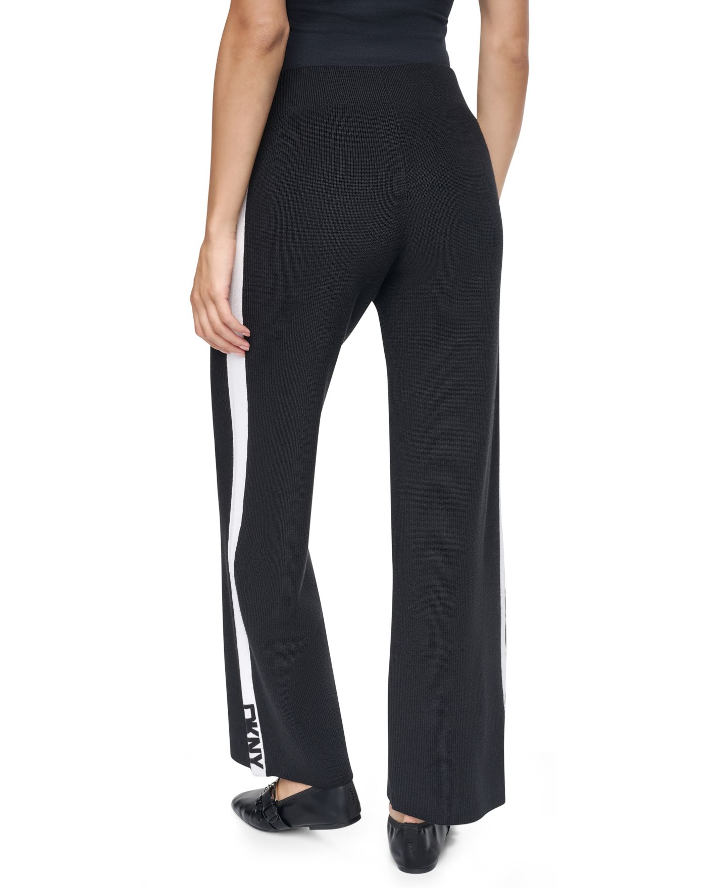 Женские трикотажные свитеры DKNY с логотипом и полосой, широкие, цвет: Чёрный / Слоновая кость — фото 4