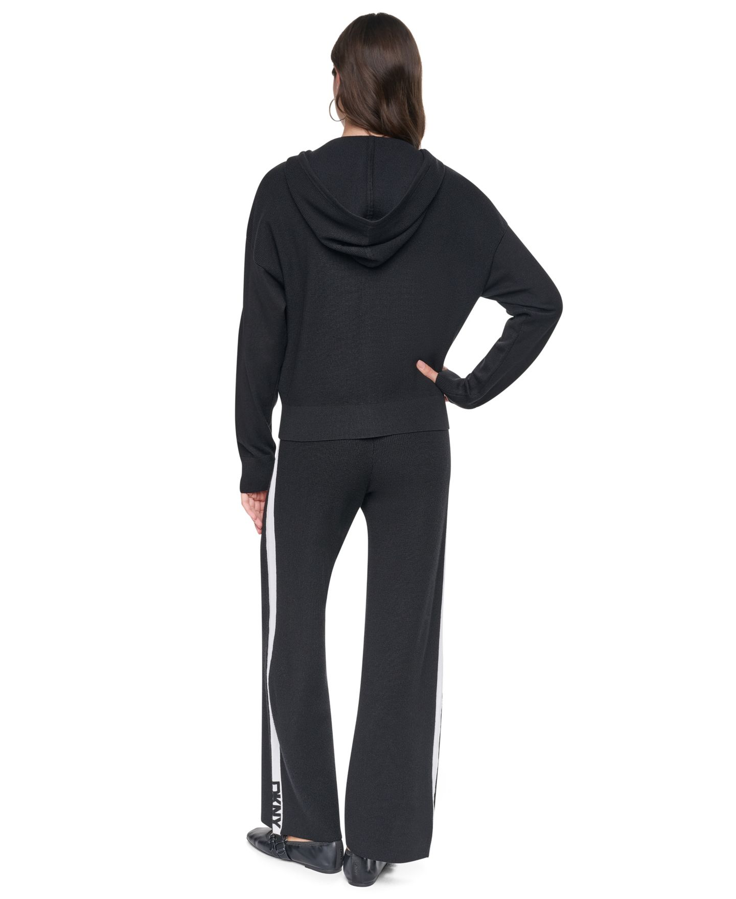 Женское худи DKNY Logo Stripe Full-Zip, цвет: Чёрный / Слоновая кость — фото 6