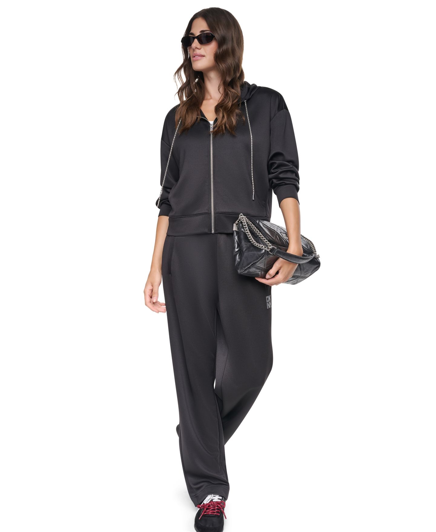 Женское худи DKNY Chain Cord Full Zip, цвет: Чёрный — фото 7
