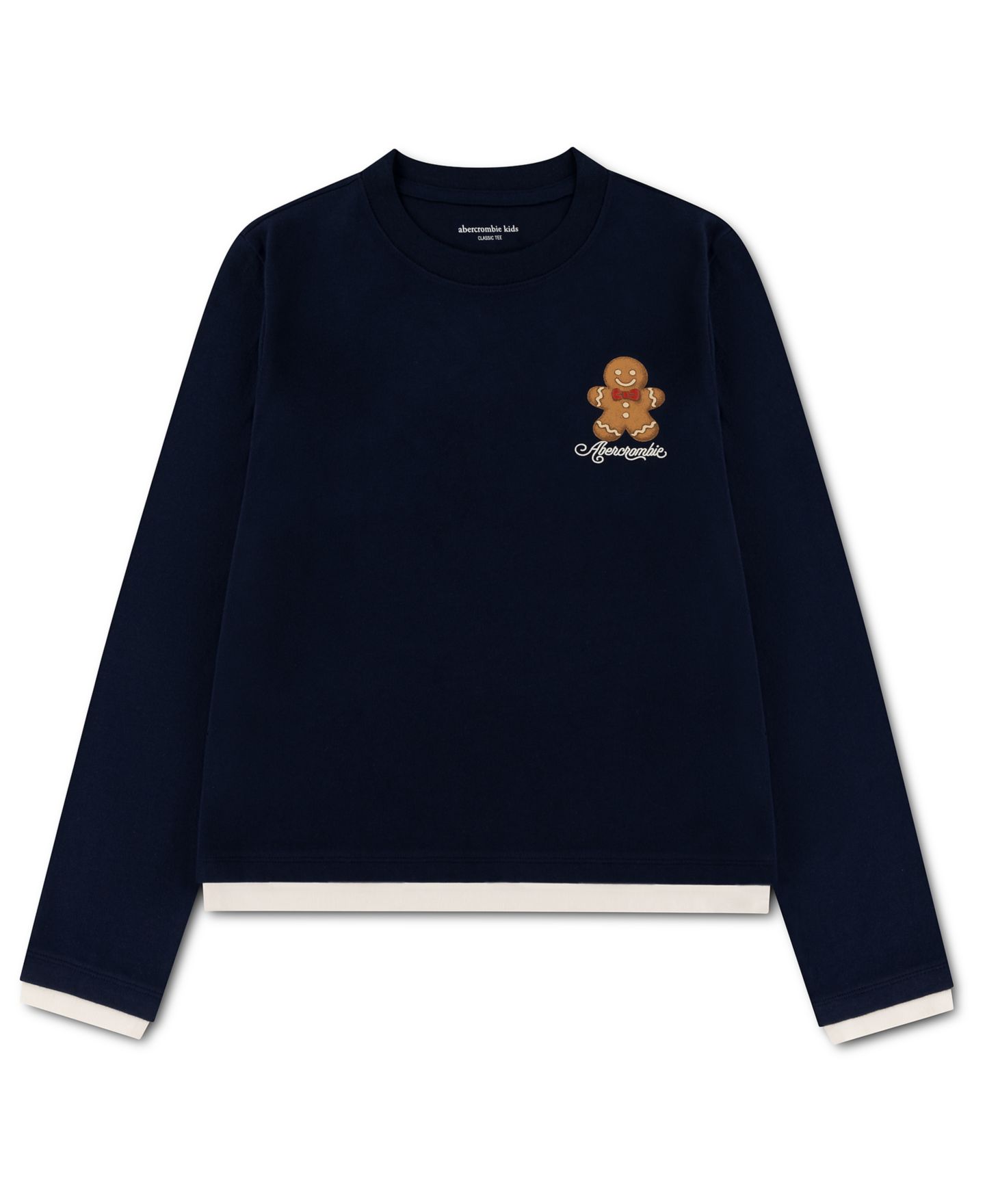 Футболка abercrombie kids Cookies Twofer Long-Sleeve Contrast-Underlayer T-Shirt для девочек, цвет: Тёмно-синий — фото 1