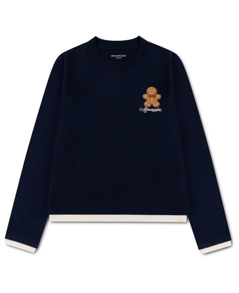Футболка abercrombie kids Cookies Twofer Long-Sleeve Contrast-Underlayer T-Shirt для девочек, цвет: Тёмно-синий