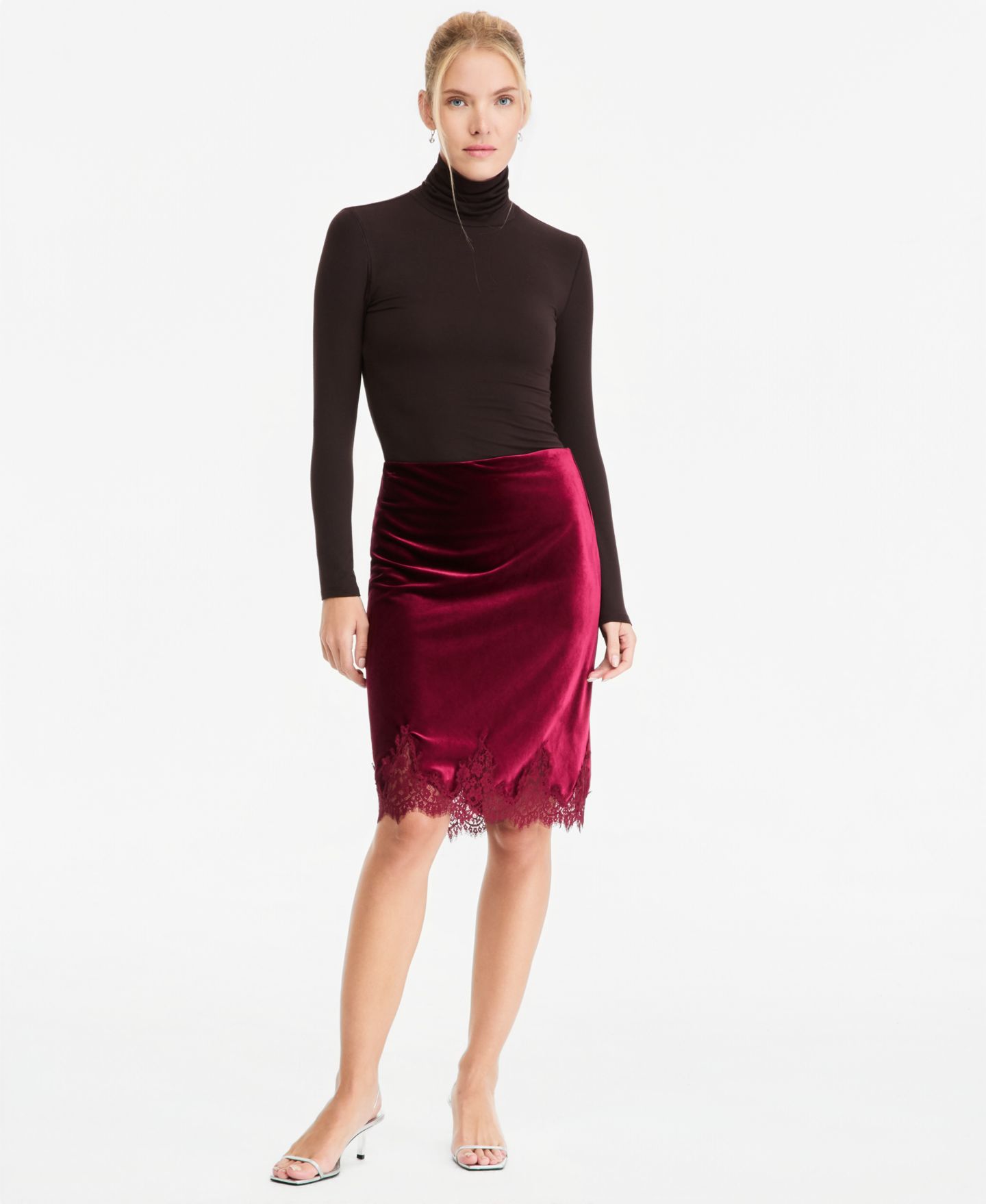Женская юбка On 34th Velvet Lace-Trim Alt Length, цвет: Красный — фото 4