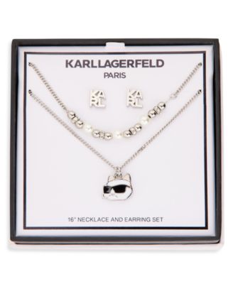 Multi-Stone Silver-Tone Logo Necklace & Earring Set