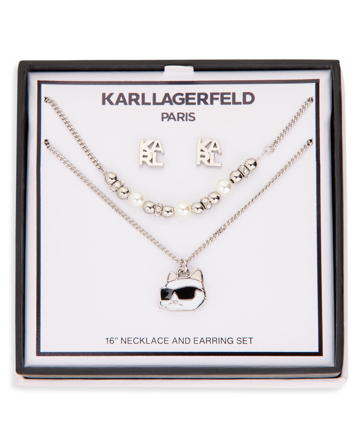 Karl Lagerfeld Paris Multi-Stone Silver-Tone Logo Necklace & Earring Set